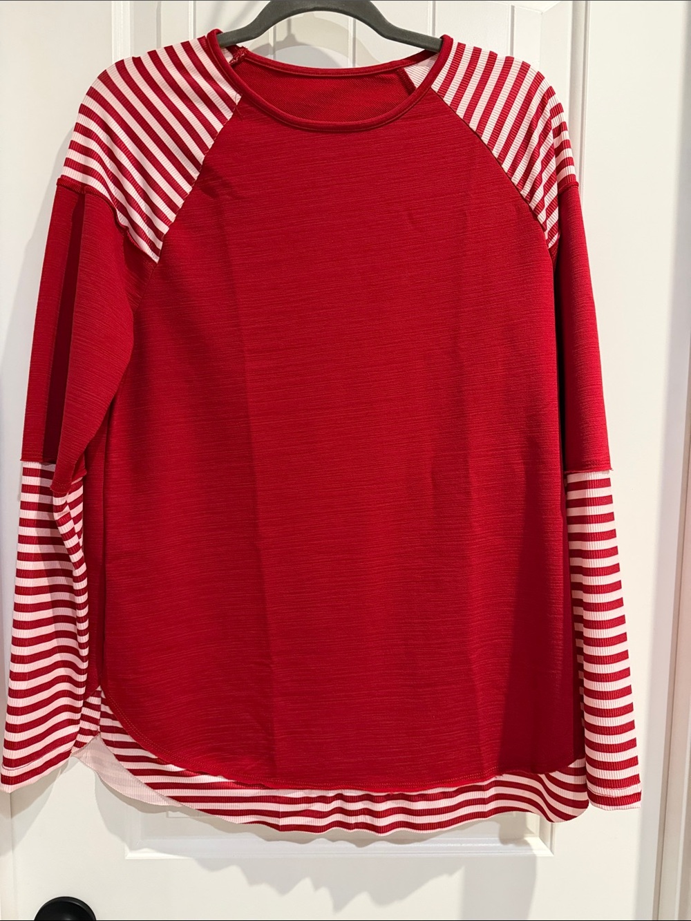 Women’s Red Striped Raglan Long Sleeve Top